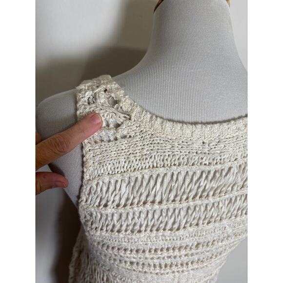 American Eagle Crochet Knit Tank Top Fringe Hem SZ Large Ivory Beachy Boho Sheer - Picture 3 of 6